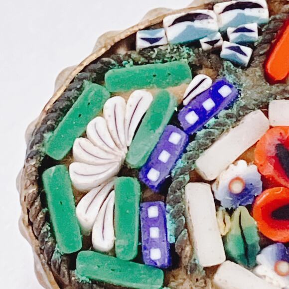 Vintage 1950s Italy Micro Mosaic Glass Floral Oval Brooch Pin Made In Italy MCM - Picture 11 of 14